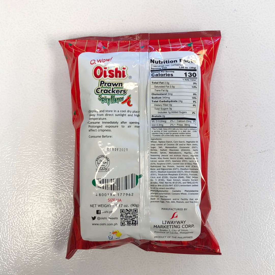 Oishi Prawn Crackers Spicy (Lrg) 90g/3.17oz